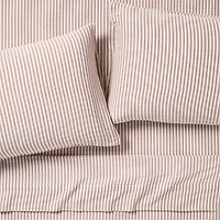 Supersoft Striped Brulee Brown Organic Cotton Gauze Kids Queen Sheet Set