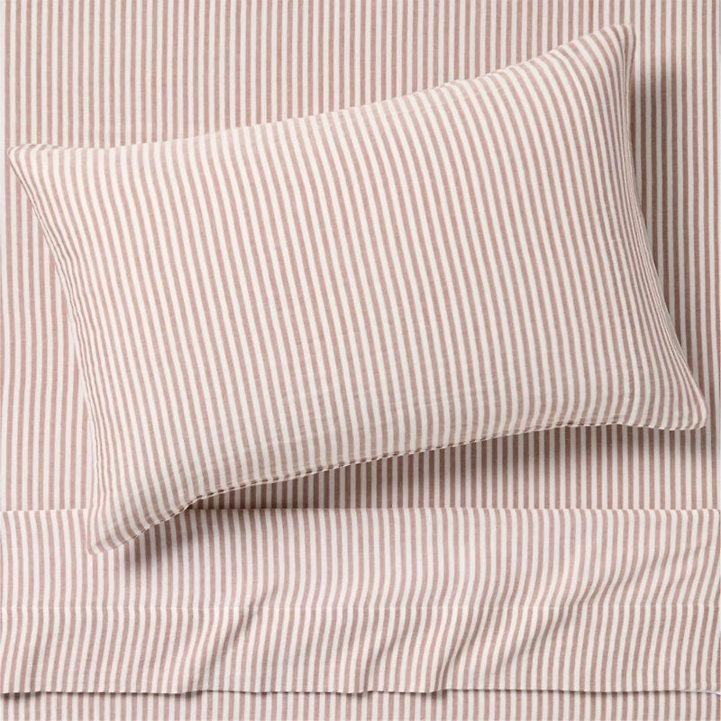 Supersoft Striped Brulee Brown Organic Cotton Gauze Kids Pillow Sham