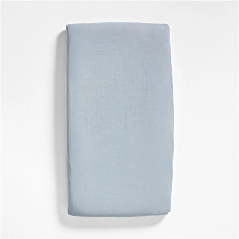 Supersoft Light Blue Organic Cotton Gauze Baby Bassinet Sheet