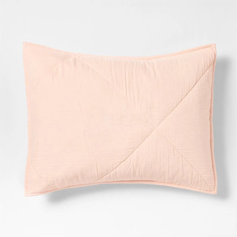 Supersoft Pale Pink Quilted Organic Cotton Gauze Kids Pillow Sham