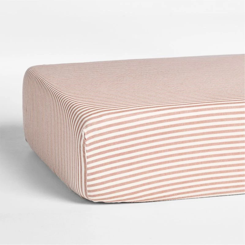 Supersoft Striped Brulee Brown Organic Cotton Gauze Baby Crib Fitted Sheet