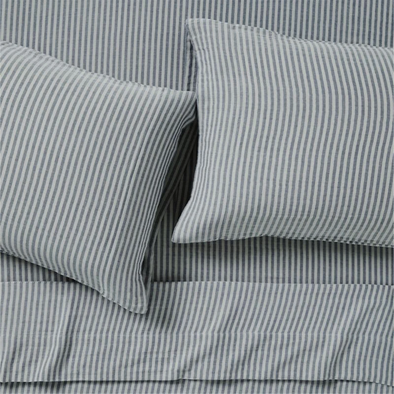 Supersoft Striped Deep Indigo Organic Cotton Gauze Kids Queen Sheet Set