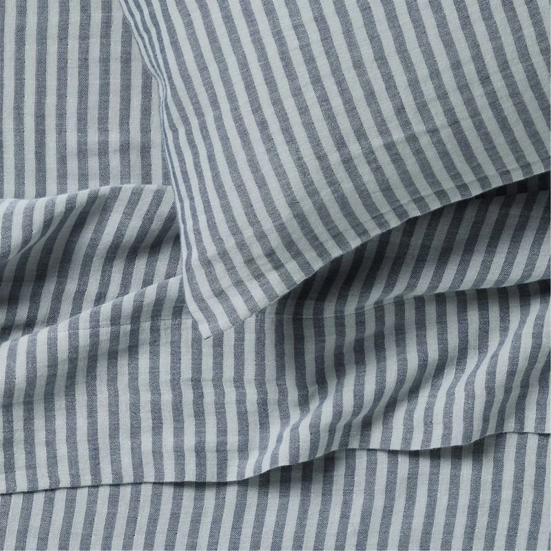 Supersoft Striped Deep Indigo Organic Cotton Gauze Kids Queen Sheet Set