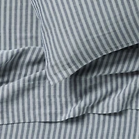 Supersoft Striped Deep Indigo Organic Cotton Gauze Kids Queen Sheet Set