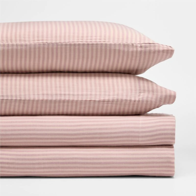 Supersoft Striped Lilac Rose Organic Cotton Gauze Kids Queen Sheet Set