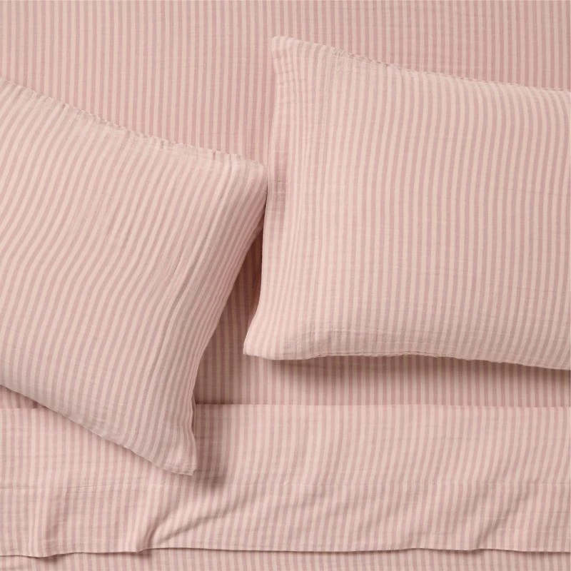 Supersoft Striped Lilac Rose Organic Cotton Gauze Kids Queen Sheet Set
