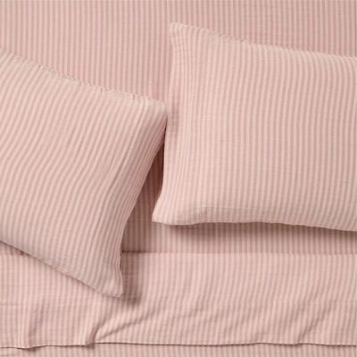 Supersoft Striped Lilac Rose Organic Cotton Gauze Kids Queen Sheet Set