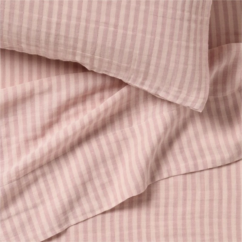 Supersoft Striped Lilac Rose Organic Cotton Gauze Kids Queen Sheet Set