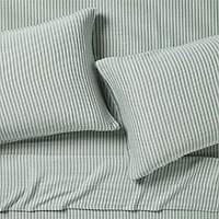 Supersoft Striped Pine Green Organic Cotton Gauze Kids Queen Sheet Set