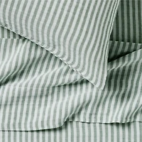 Supersoft Striped Pine Green Organic Cotton Gauze Kids Queen Sheet Set
