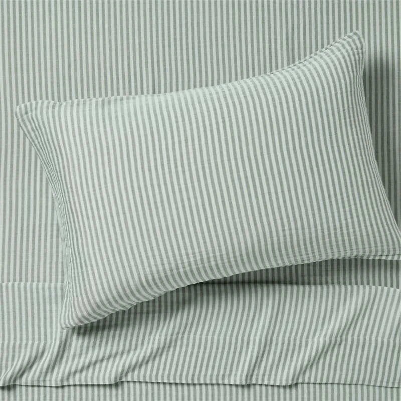 Supersoft Striped Pine Green Organic Cotton Gauze Kids Pillow Sham