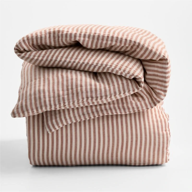 Supersoft Striped Brulee Brown Organic Cotton Gauze Kids Full/Queen Duvet