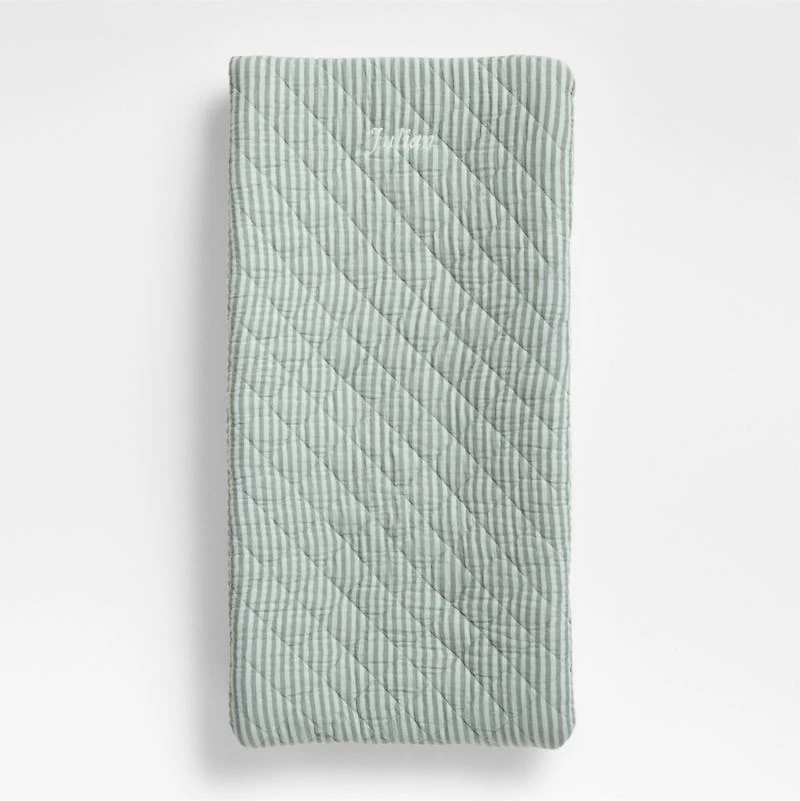Supersoft Striped Pine Green Organic Cotton Gauze Baby Changing Pad Cover