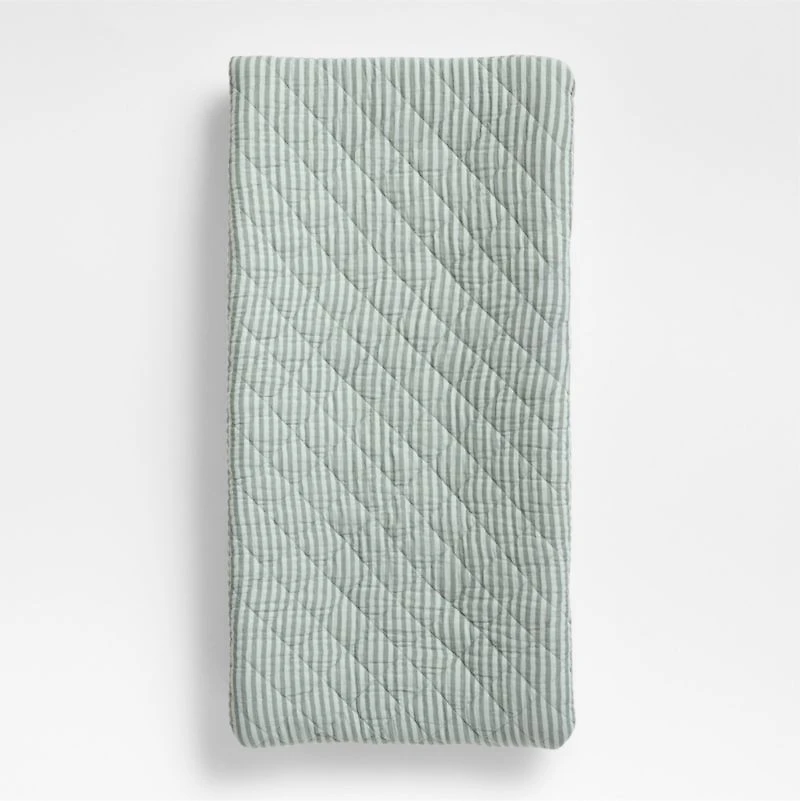 Supersoft Striped Pine Green Organic Cotton Gauze Baby Changing Pad Cover