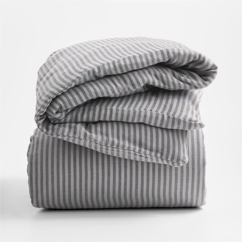 Supersoft Striped Deep Indigo Organic Cotton Gauze Kids Full/Queen Duvet