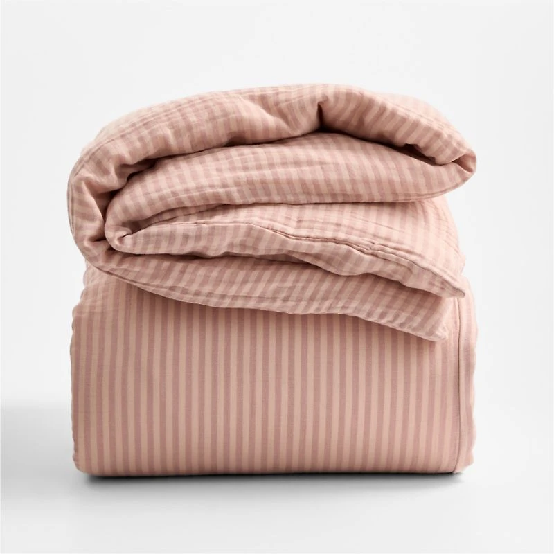 Supersoft Striped Lilac Rose Organic Cotton Gauze Kids Full/Queen Duvet Cover