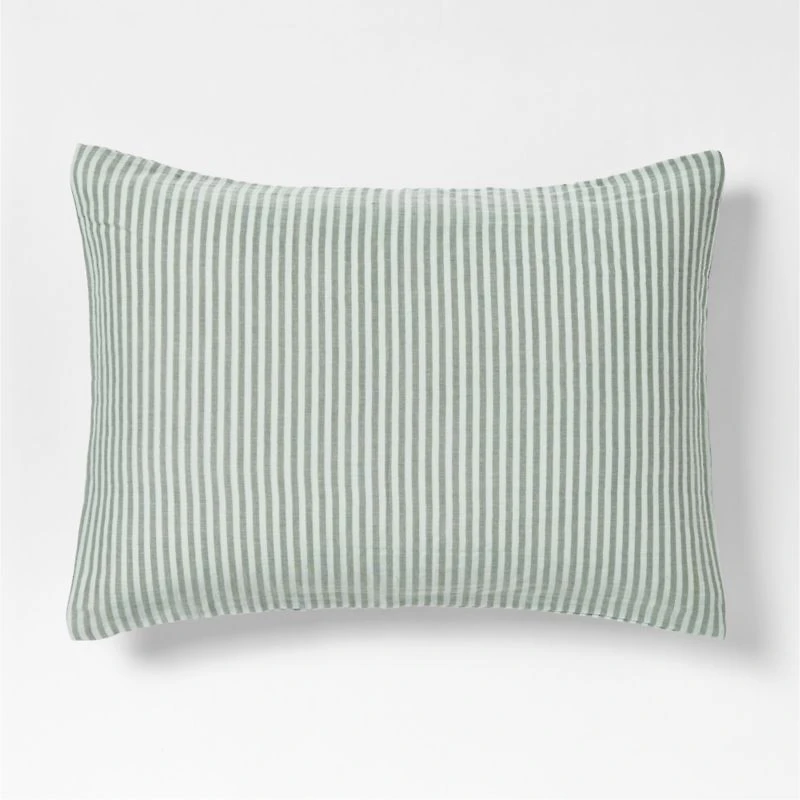 Supersoft Striped Pine Green Organic Cotton Gauze Kids Pillow Sham