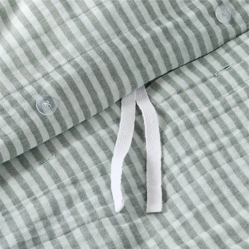 Supersoft Striped Pine Green Organic Cotton Gauze Kids Full/Queen Duvet Cover