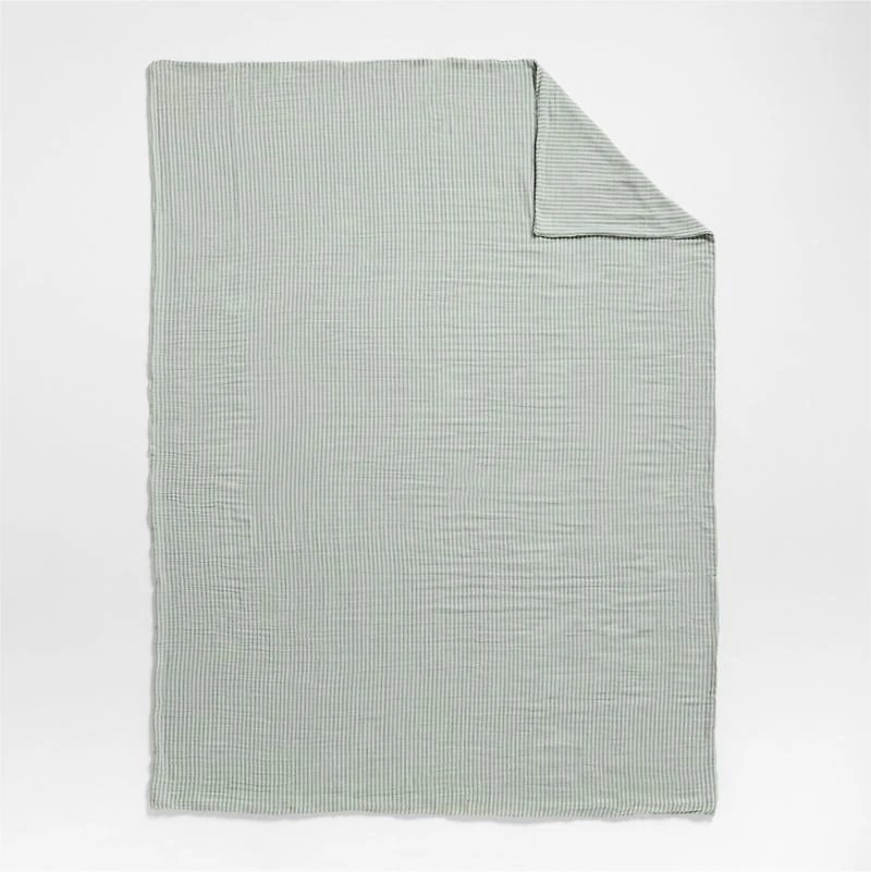 Supersoft Striped Pine Green Organic Cotton Gauze Kids Full/Queen Duvet Cover