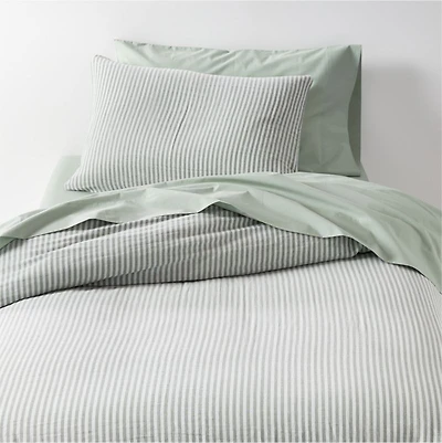 Supersoft Striped Pine Green Organic Cotton Gauze Kids Full/Queen Duvet Cover