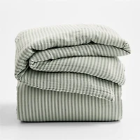 Supersoft Striped Pine Green Organic Cotton Gauze Kids Full/Queen Duvet Cover