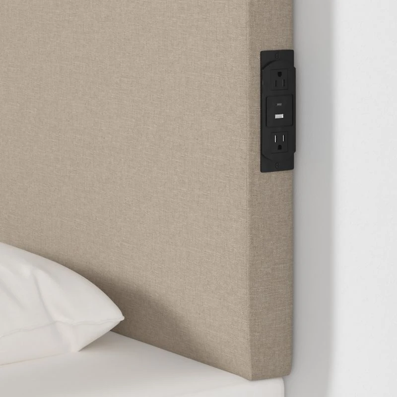 Square Linen Taupe Twin Charging Wall-Mounted Headboard