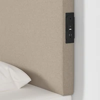 Square Linen Taupe Twin Charging Wall-Mounted Headboard
