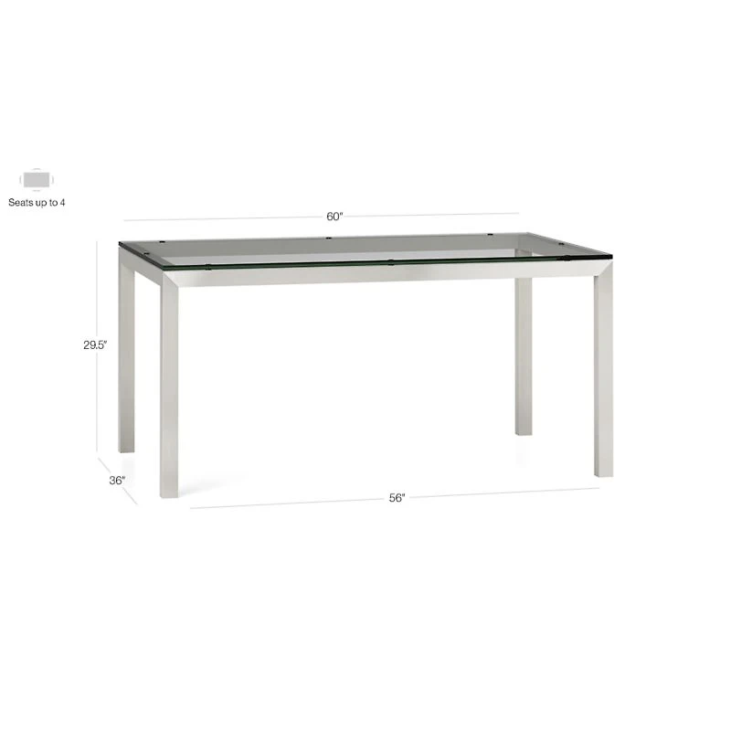Parsons Clear Glass Top/ Stainless Steel Base 60x36 Dining Table