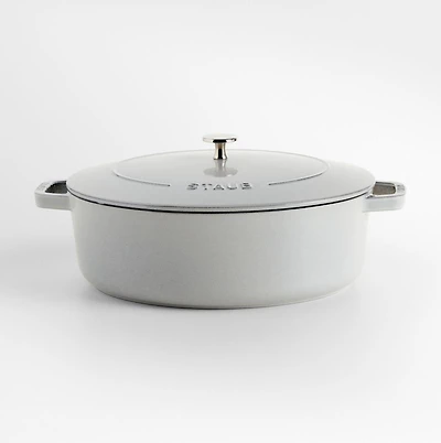 Staub 6.25-Qt. White Truffle Enameled Cast Iron Shallow Oval Dutch Oven