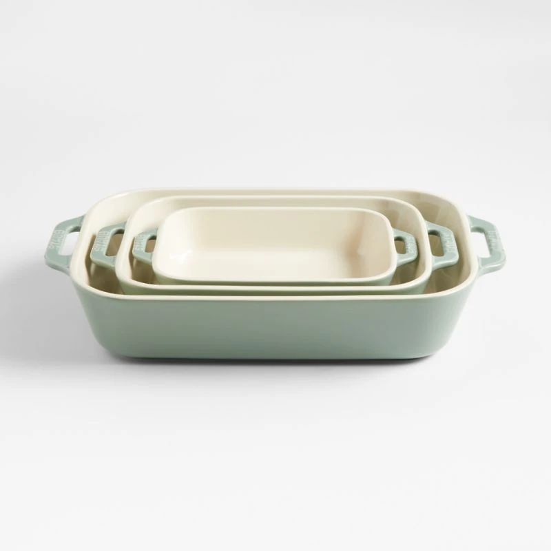 Staub ® -Piece Eucalyptus Green Ceramic Baking Dish Set
