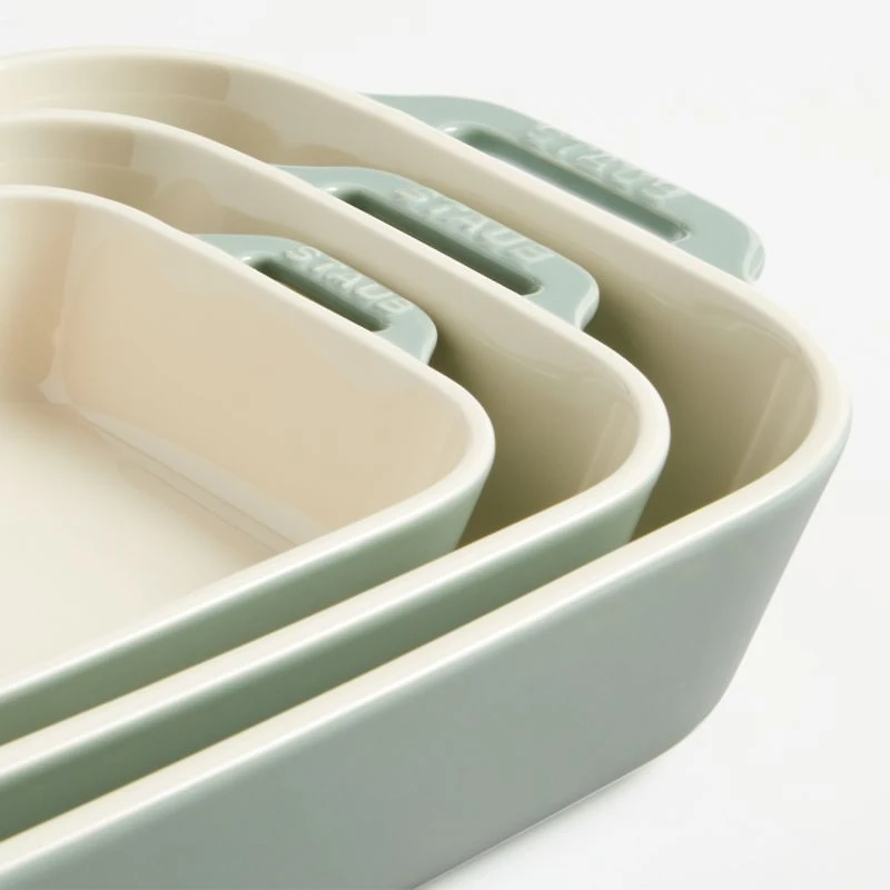 Staub ® -Piece Eucalyptus Green Ceramic Baking Dish Set