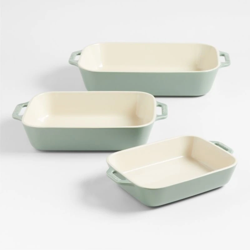 Staub ® -Piece Eucalyptus Green Ceramic Baking Dish Set