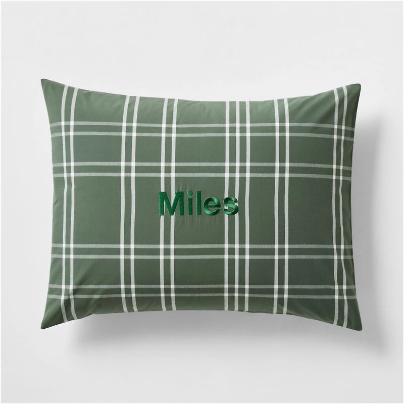 Stax Pine Green Organic Yarn-Dyed Organic Cotton Kids Pillow Sham