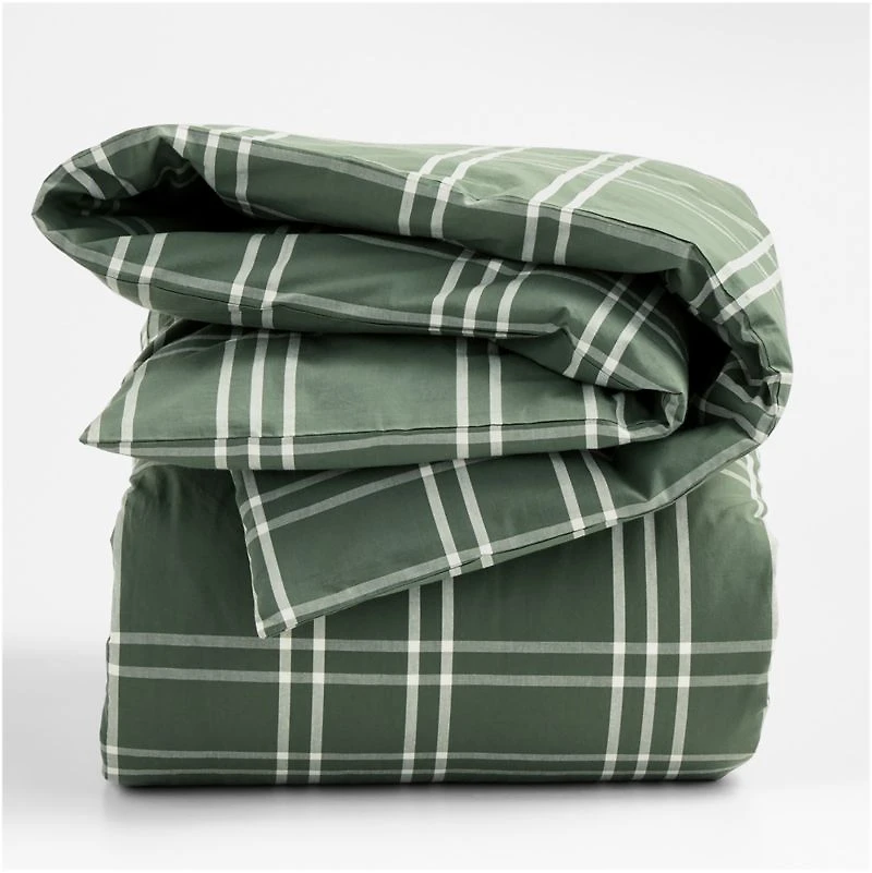 Stax Pine Green Organic Yarn-Dyed Organic Cotton Kids Twin Duvet Cover