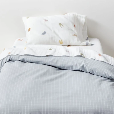 Stax Mini Grid Mist Blue Yarn-Dyed Organic Cotton Toddler Duvet Cover