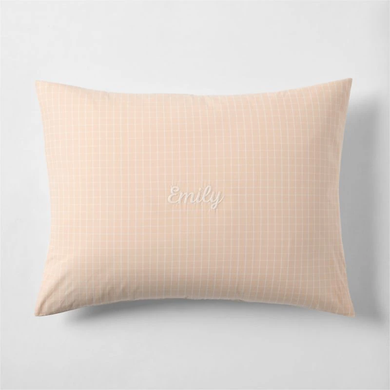 Stax Mini Grid Elegant Pink Yarn-Dyed Organic Cotton Kids Pillow Sham