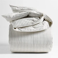 Stax Mini Grid Grey Yarn-Dyed Organic Cotton Kids Twin Duvet Cover