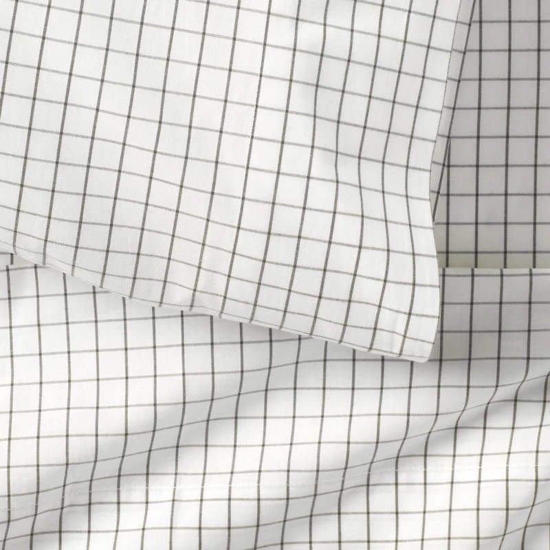 Stax Mini Grid Grey Yarn-Dyed Organic Cotton Kids Twin Sheet Set