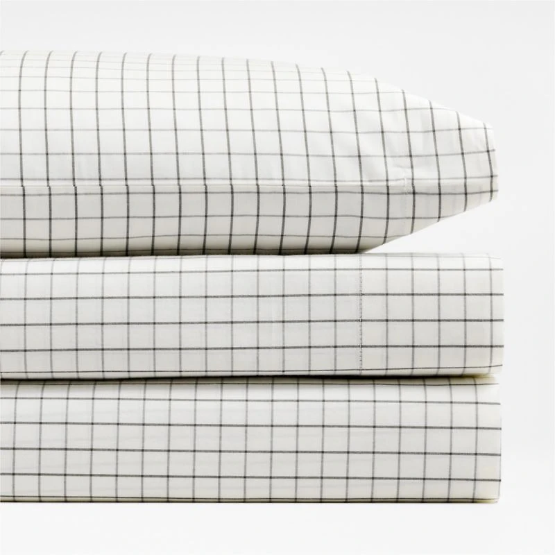 Stax Mini Grid Grey Yarn-Dyed Organic Cotton Toddler Sheet Set