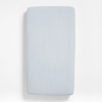 Stax Mini Grid Mist Blue Yarn-Dyed Organic Cotton Baby Crib Fitted Sheet