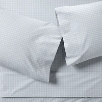 Stax Mini Grid Mist Blue Yarn-Dyed Organic Cotton Kids Twin Sheet Set