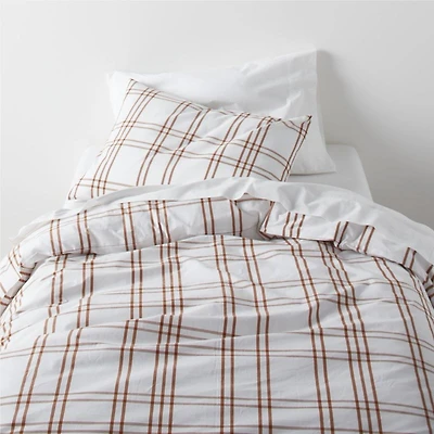 Stax Almond Brown Yarn-Dyed Organic Cotton Kids Twin Duvet Cover