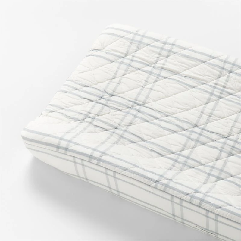 Stax Mist Blue Yarn-Dyed Organic Cotton Baby Changing Pad Cover
