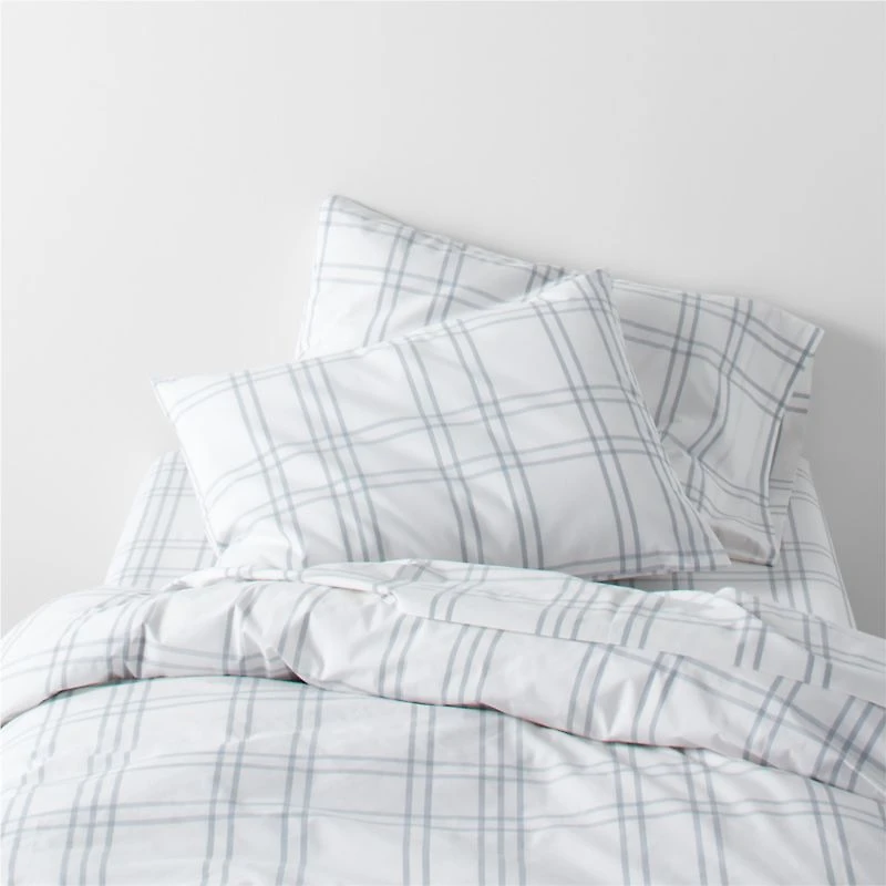 Stax Mist Blue Yarn-Dyed Organic Cotton Kids Twin Duvet Cover
