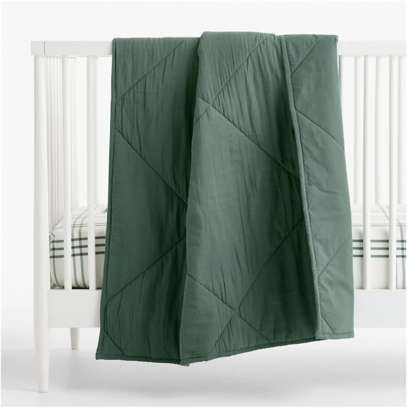Stax Pine Green Yarn-Dyed Organic Cotton Baby Crib Fitted Sheet