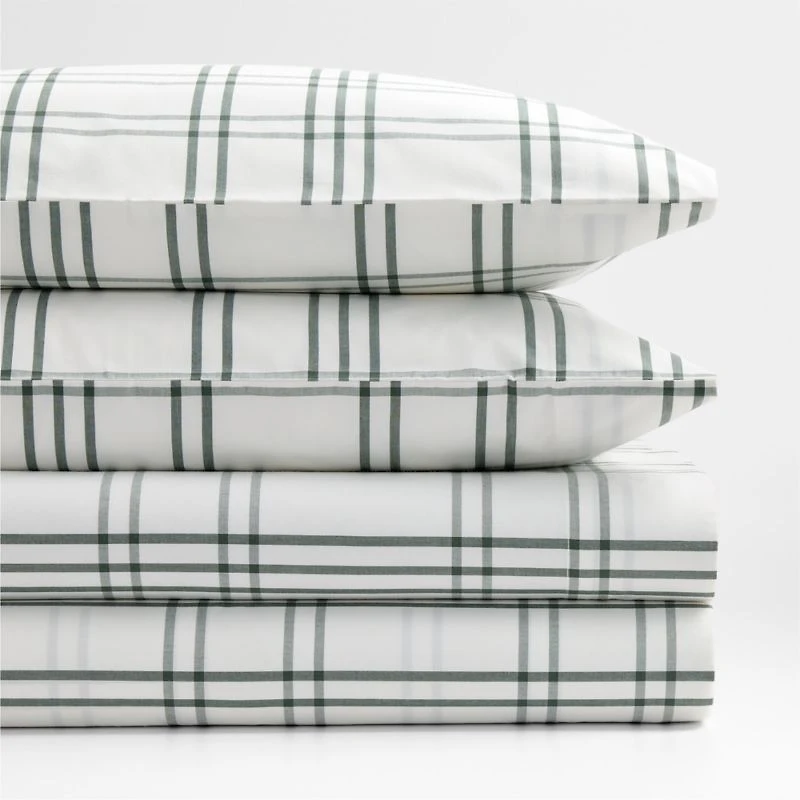 Stax Pine Green Organic Yarn-Dyed Organic Cotton Kids Queen Sheet Set