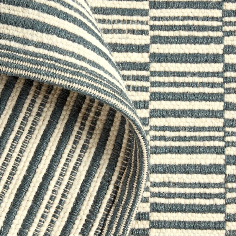Stepped Flatweave Wool Dark Blue Kids Area Rug 5x8