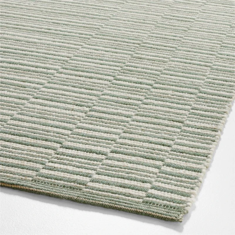 Stepped Flatweave Wool Light Green Kids Area Rug 5x8