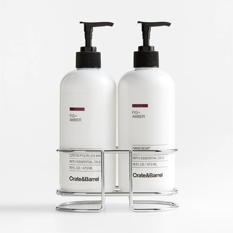 Fig + Amber Hand Soap and Lotion Set with Stainless Steel Caddy