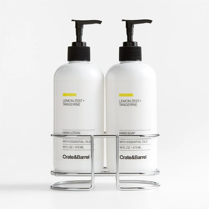 Lemon + Tangerine Hand Soap and Lotion Set with Stainless Steel Caddy